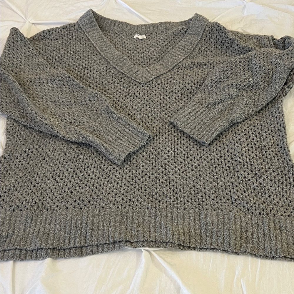 Aerie Heather Gray V-Neck Sweater